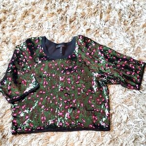 BCBG MAXAZRIA sequin and silk oversized top